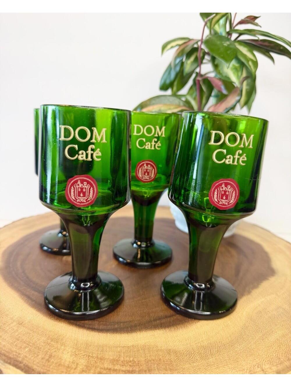 Vintage Green Glassware Wine Glass Benedictine DOM CAFE Antique French Barware